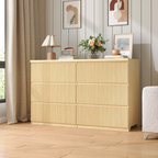 6 Drawer Storage Cabinet ,Dresser, Wood Storage Tower Clothes Organizer with Wavy drawer panel, Wide Chest of 6 Drawers, Large Storage Space for Bedroom, Hallway, Entryway Living Room Natural - Grand Goldman Shop