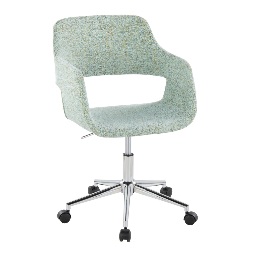 Contemporary Task Chair in Chrome Metal and Light Green Fabric - Grand Goldman