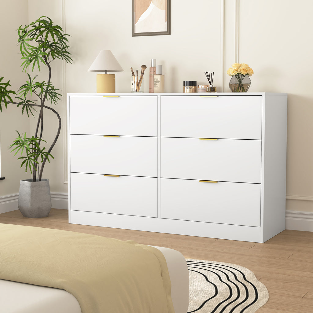 Simply Modern 6-Drawer Dresser, Chest of Drawers for Bedroom, Living Room, Hallway, and Entryway - Large Storage Cabinet White - Grand Goldman Shop