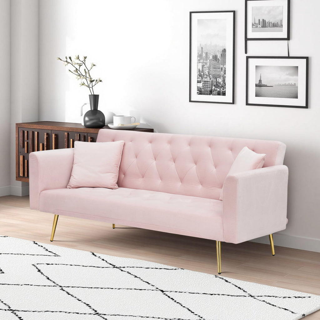 71 inch convertible love seat sofa, American retro pink velvet, suitable for small living room, bedroom, office - Grand Goldman Shop