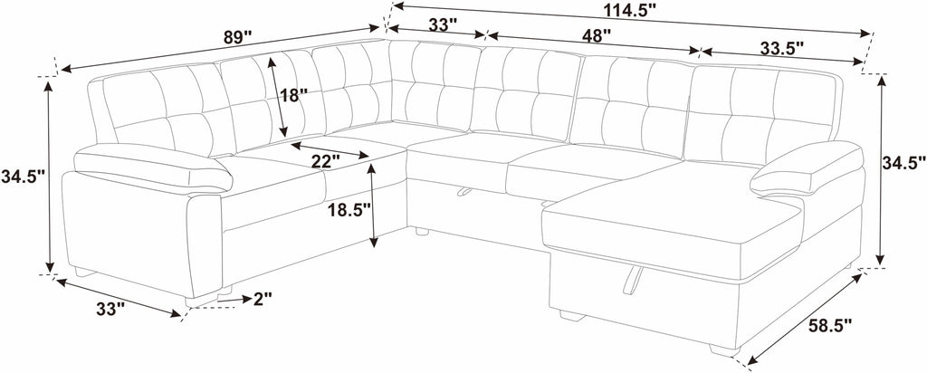 Faux Leather Fabric U-Shape Sectional Sleeper Sofa (Pull-Out Bed) With Storage Chaise - Grand Goldman Shop