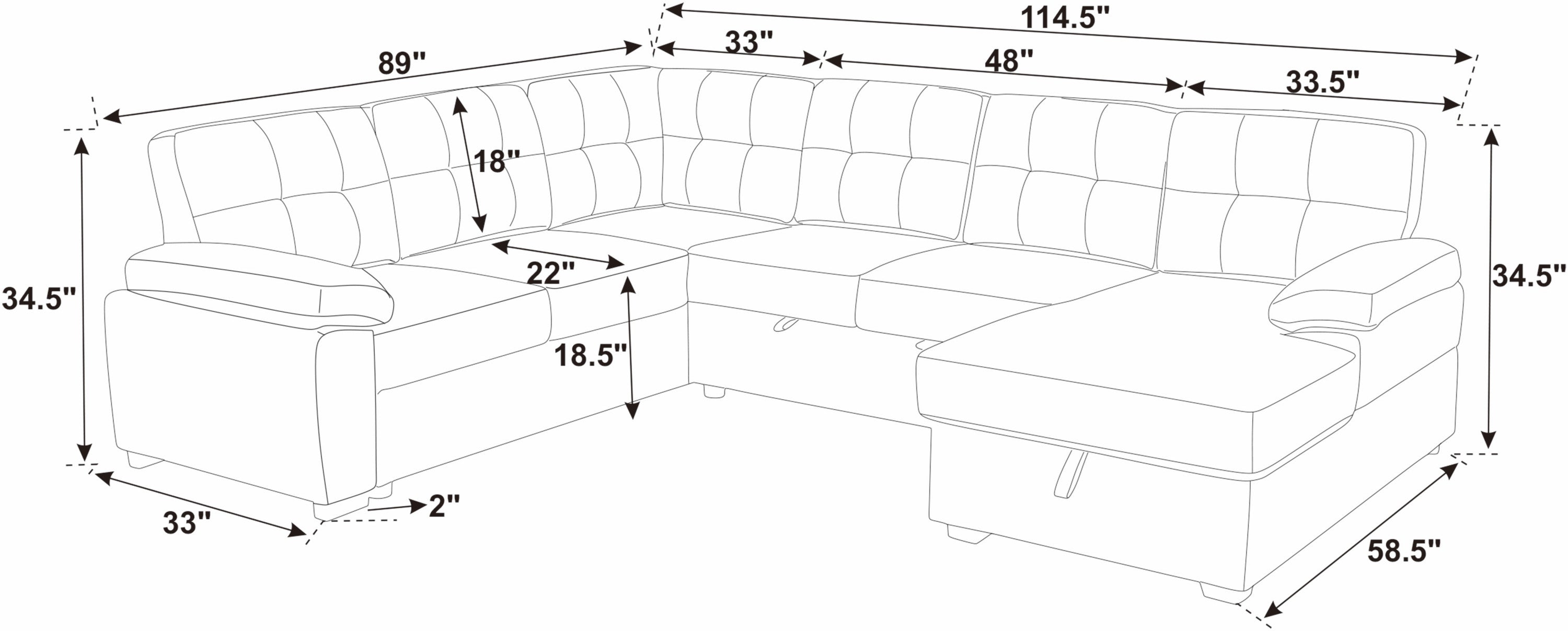 Faux Leather Fabric U-Shape Sectional Sleeper Sofa (Pull-Out Bed) With Storage Chaise - Grand Goldman Shop