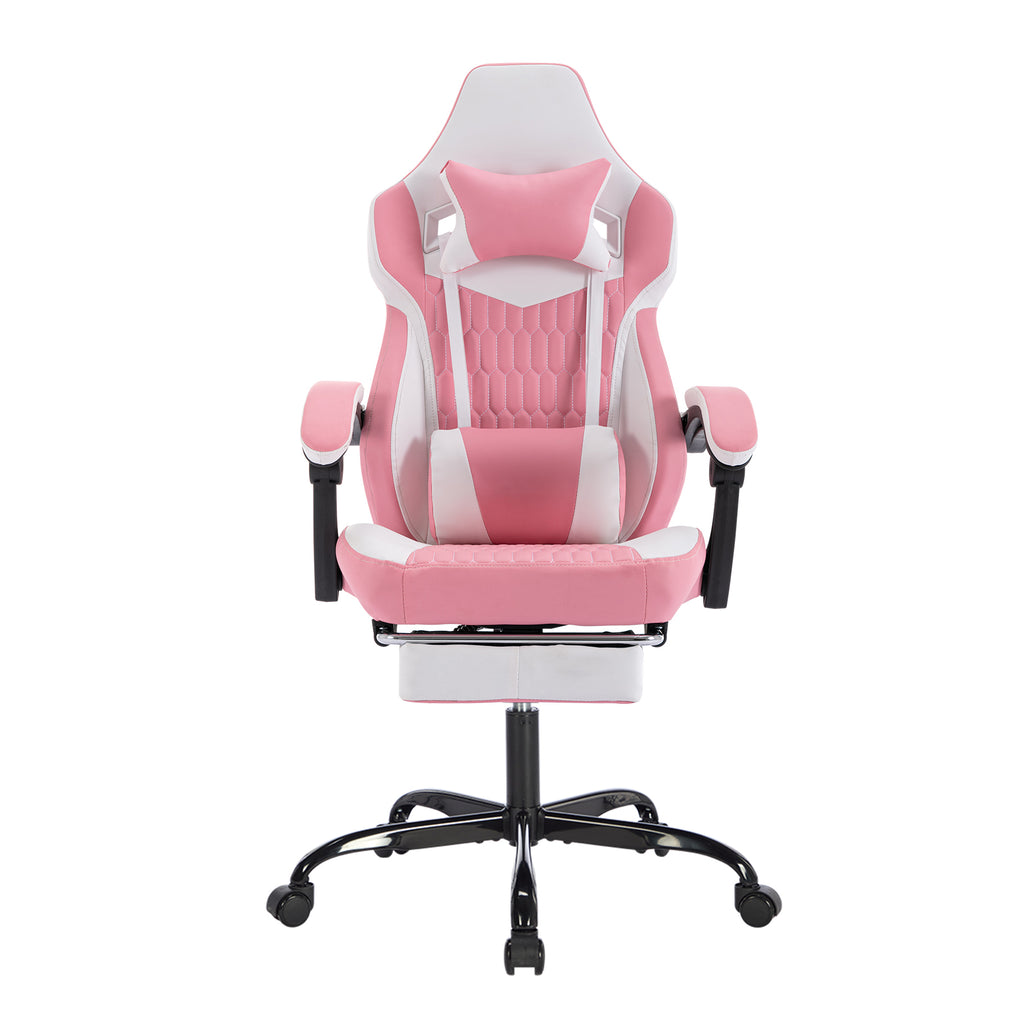 Gaming Chair with Footrest, High Back Gaming Chairs PVC Leather Ergonomic Gamer Chair with Adjustable Headrest Lumbar Support