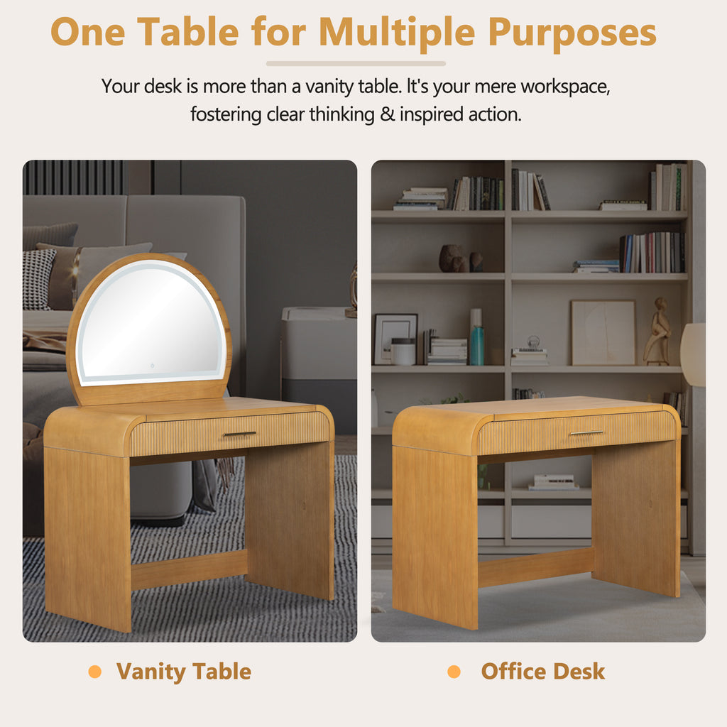 39' Makeup Vanity Table with Mirror Touch Screen Lighted Mirror, Dressing Table with Drawer for Bedroom, Natural - Grand Goldman Shop
