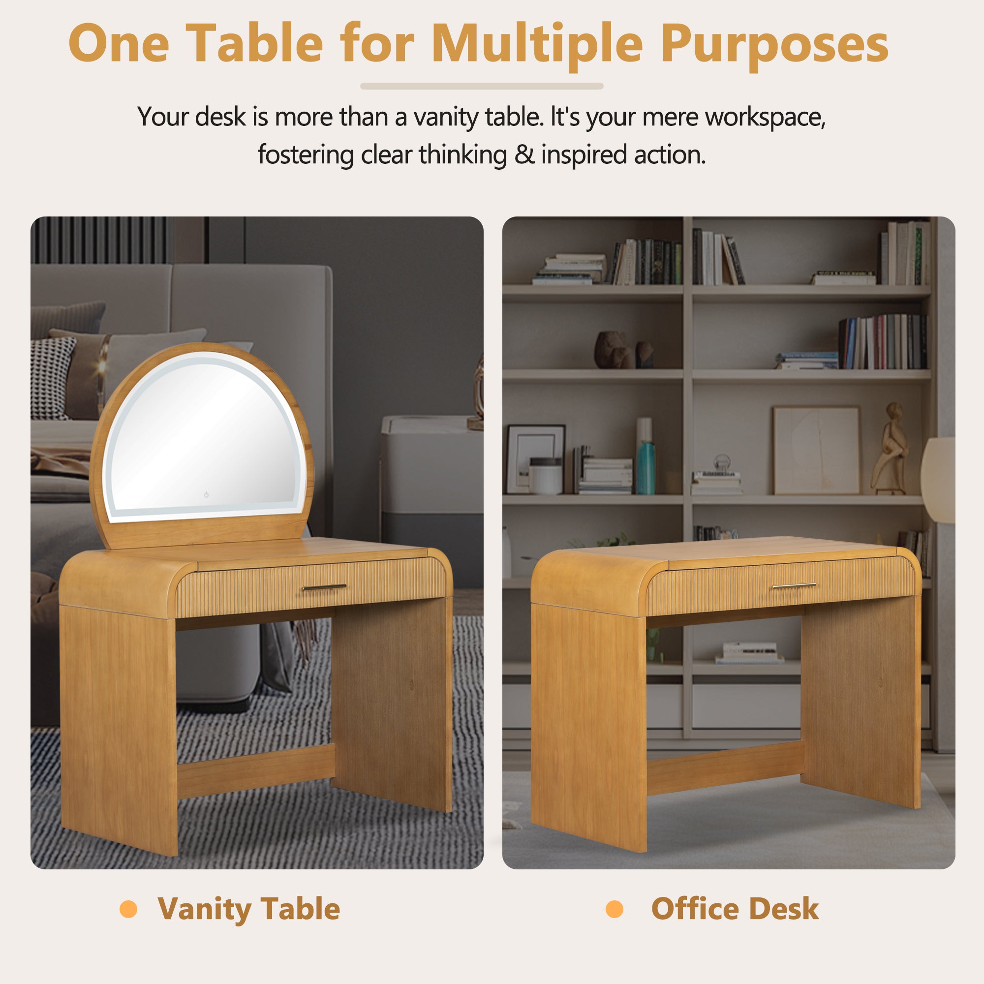 39' Makeup Vanity Table with Mirror Touch Screen Lighted Mirror, Dressing Table with Drawer for Bedroom, Natural - Grand Goldman Shop