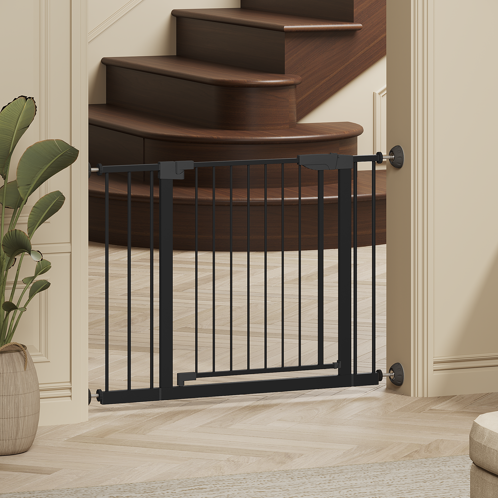 29.5-45.3' Wide Baby Gate with wall protector for Stairs, Dog Gate Indoor for Doorways, No Drilling Pressure Mounted Pet Gate