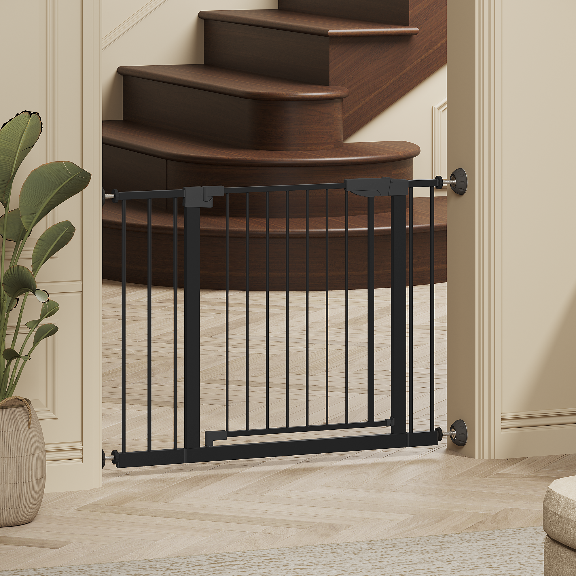 29.5-45.3' Wide Baby Gate with wall protector for Stairs, Dog Gate Indoor for Doorways, No Drilling Pressure Mounted Pet Gate