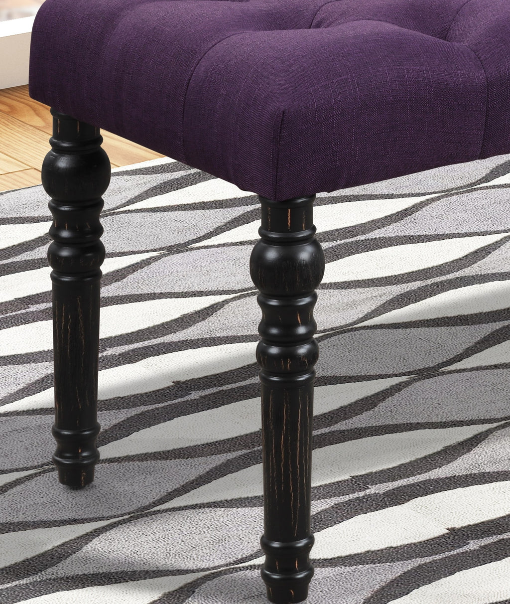 Leviton Fabric Tufted Turned Leg  Dining Bench, Purple - Grand Goldman Shop