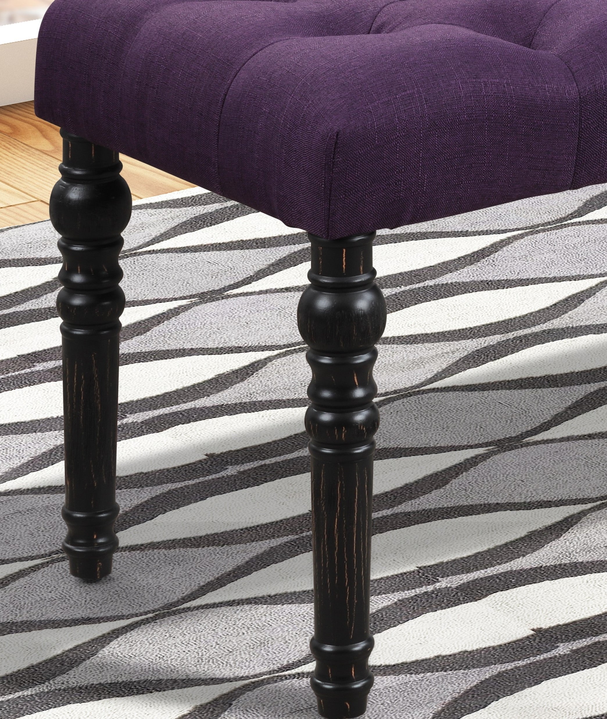 Leviton Fabric Tufted Turned Leg  Dining Bench, Purple - Grand Goldman Shop