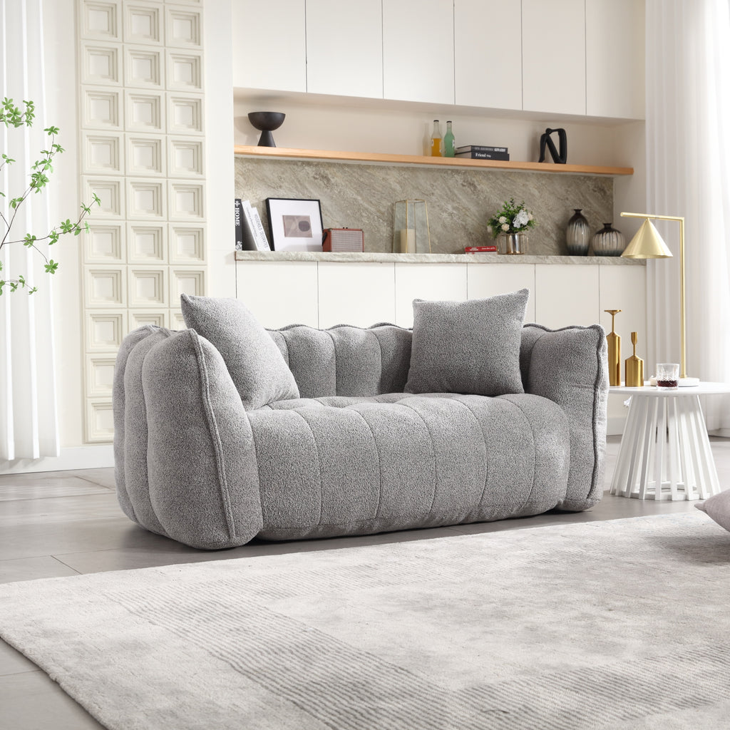 Cozy Beanbag Chair with High Resilience Foam Core for Two - Grey Chenille, 66x35x25 inches - Grand Goldman Shop