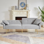 Modern Teddy Upholstered Accent Loveseat Sofa With Side Pocket,Folding Sleeper Sofa Bed With Foldable Armrest , Adjustable Backrest and Golden Metal Legs for Living Room,Grey - Grand Goldman Shop