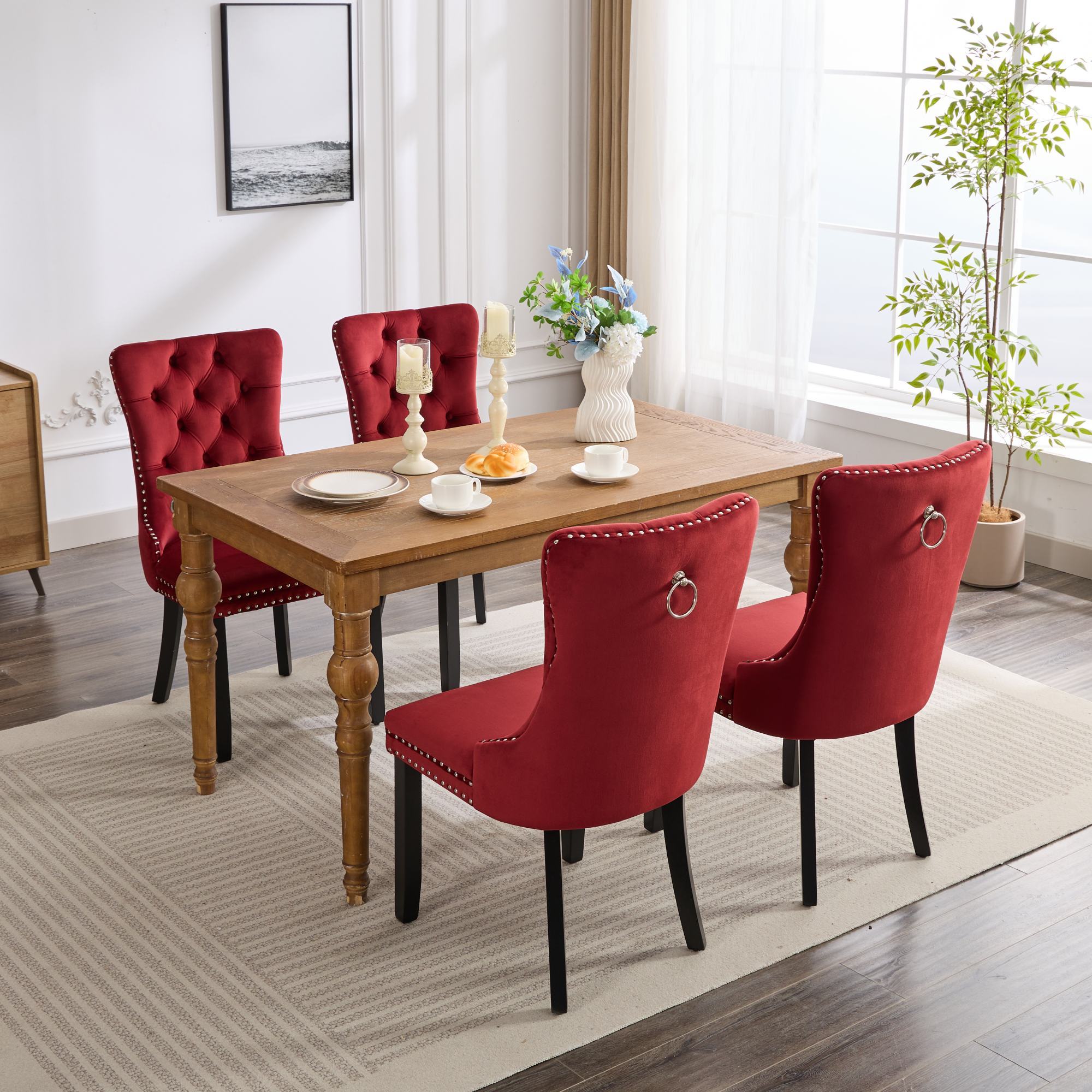 Classic Velvet Dining Chairs,  High-end Tufted Solid Wood Contemporary Velvet Upholstered Dining Chair with Wood Legs Nailhead, SET OF 2,Burgundy, Wine Red,SW2001WR - Grand Goldman Shop