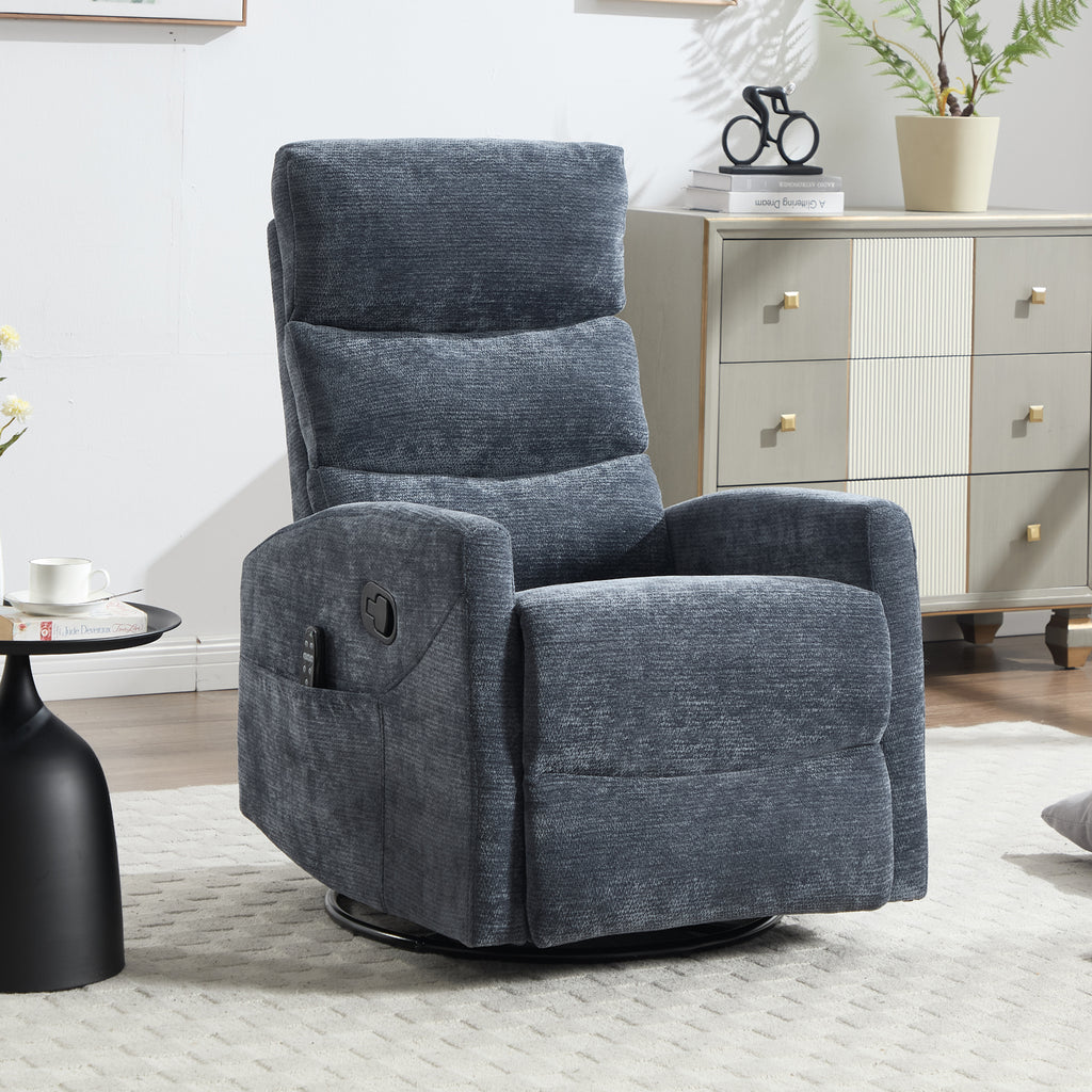 Heat Massage Manual Recliner Chair with Rocker and Swivel in Fabric for Living Room, Blue - Grand Goldman Shop