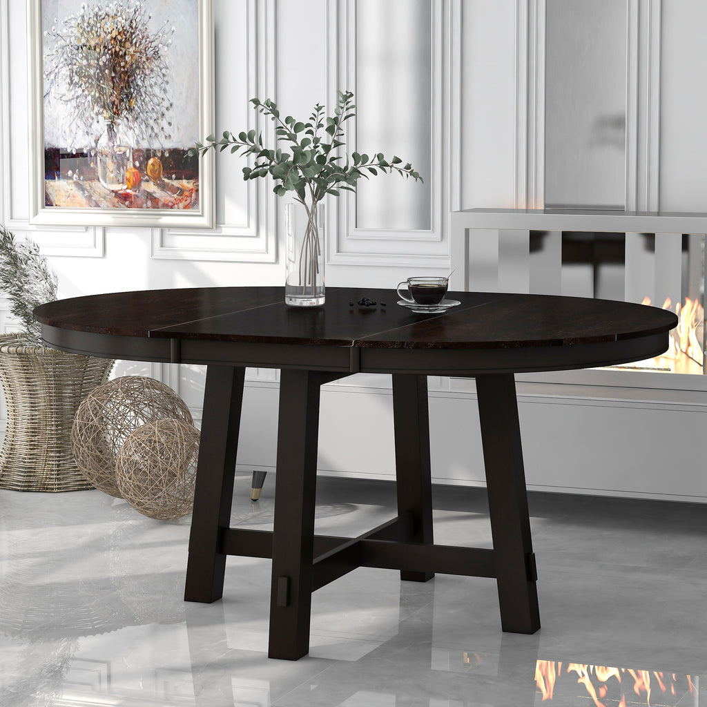Gia Round Extendable Dining Table with 16' Leaf Wood, Espresso - Grand Goldman Shop