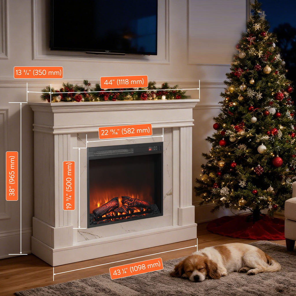 44' Electric Fireplace with Mantel for Living Room or Bedroom,23' Fireplace Insert Heater, Realistic Log and Flame Effect, Remote Control, Timer - Grand Goldman Shop