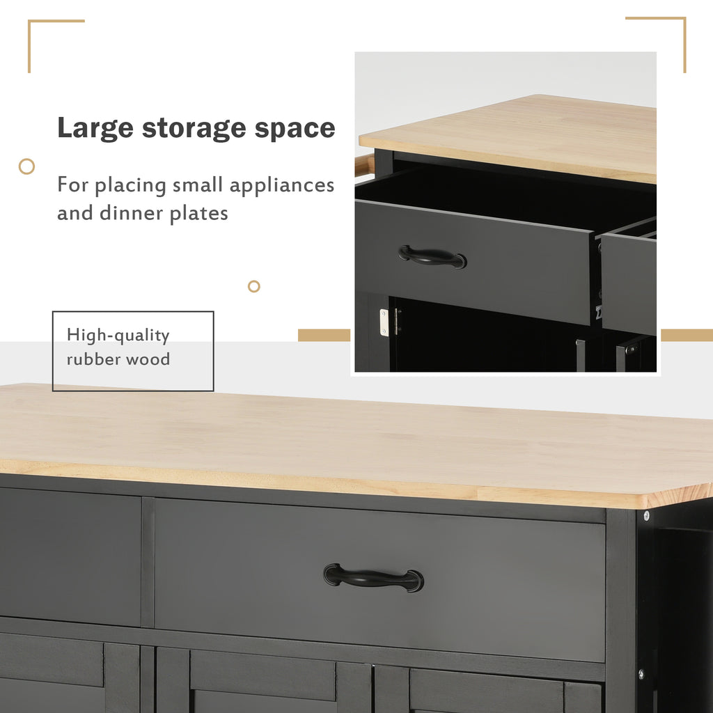 Kitchen Island Cart with Solid Wood Top and Locking Wheels,54.3 Inch Width,4 Door Cabinet and Two Drawers,Spice Rack, Towel Rack (Black) - Grand Goldman Shop