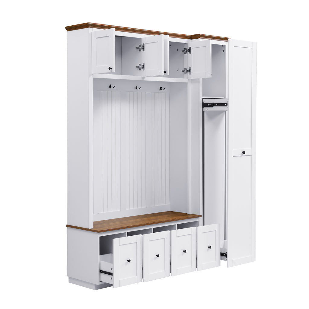 78.7''H Entryway Hall Tree with Storage Bench, 5-in-1 Hall Tree Farmhouse Coat Rack Shoe Bench with Cabinets, Drawers & Hooks for Hallway, Entryway, Living Room, Mudroom - Grand Goldman Shop