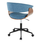 Mid-Century Modern Office Chair in Black Metal, Walnut Wood and Blue Fabric | Premium Home Decor - Grand Goldman