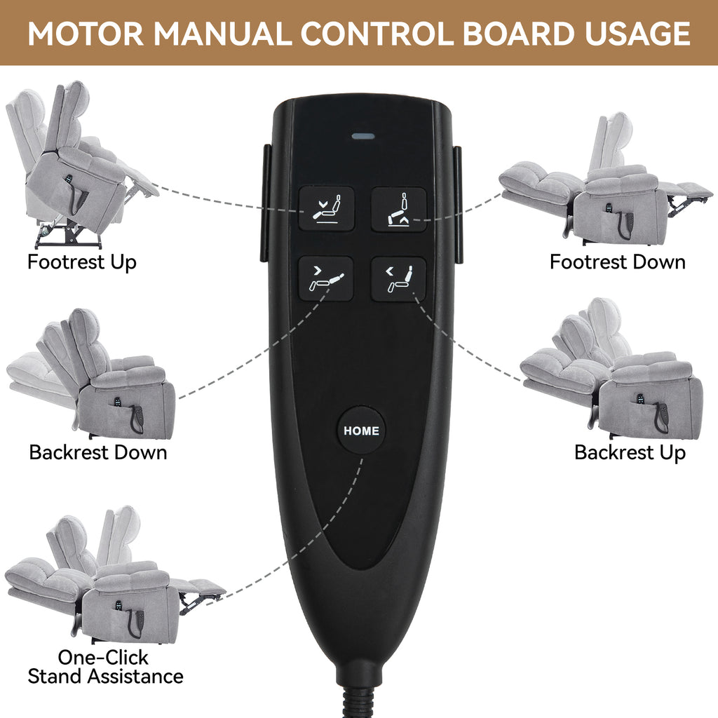 Grey Heat Massage Dual Motor Infinite Position Up to 350 LBS Large Electric Power Lift Recliners with Hidden Cup Holders, Power-Remote, Medium-firm and Heavy Duty - Grand Goldman Shop