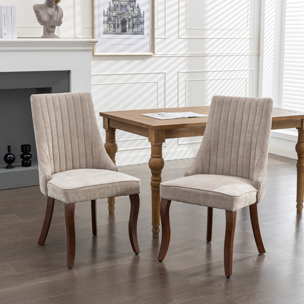 Rayon Cloth Flocking Linen Dining Chairs Channel Kitchen Dinner Chair Comfy Fabric Upholstered Accent Chair for Dining Room with Curved Solid Wood Legs,Set of 2 (Beige), SW1847BG - Grand Goldman Shop