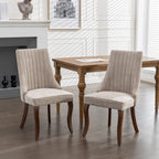 Rayon Cloth Flocking Linen Dining Chairs Channel Kitchen Dinner Chair Comfy Fabric Upholstered Accent Chair for Dining Room with Curved Solid Wood Legs,Set of 2 (Beige), SW1847BG - Grand Goldman Shop