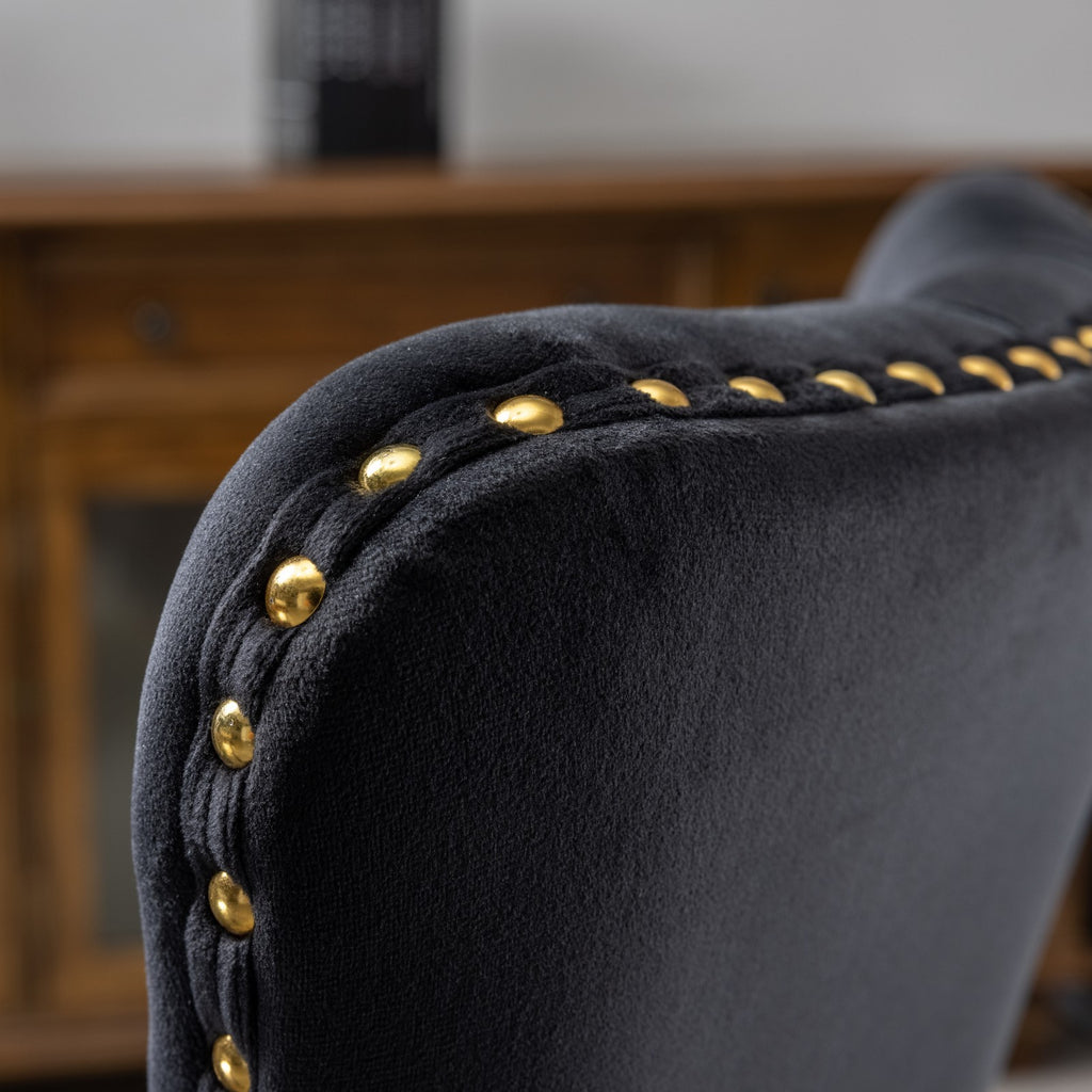 A&A Furniture Office Chair,Modern Velvet Upholstered Tufted Button Home Office Chair with Golden Metal Base,Adjustable Desk C