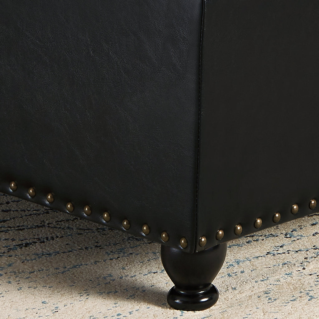 Large square storage ottoman with wooden legs, Upholstered button tufted coffee table with nail trims for Living Space, Black - Grand Goldman Shop
