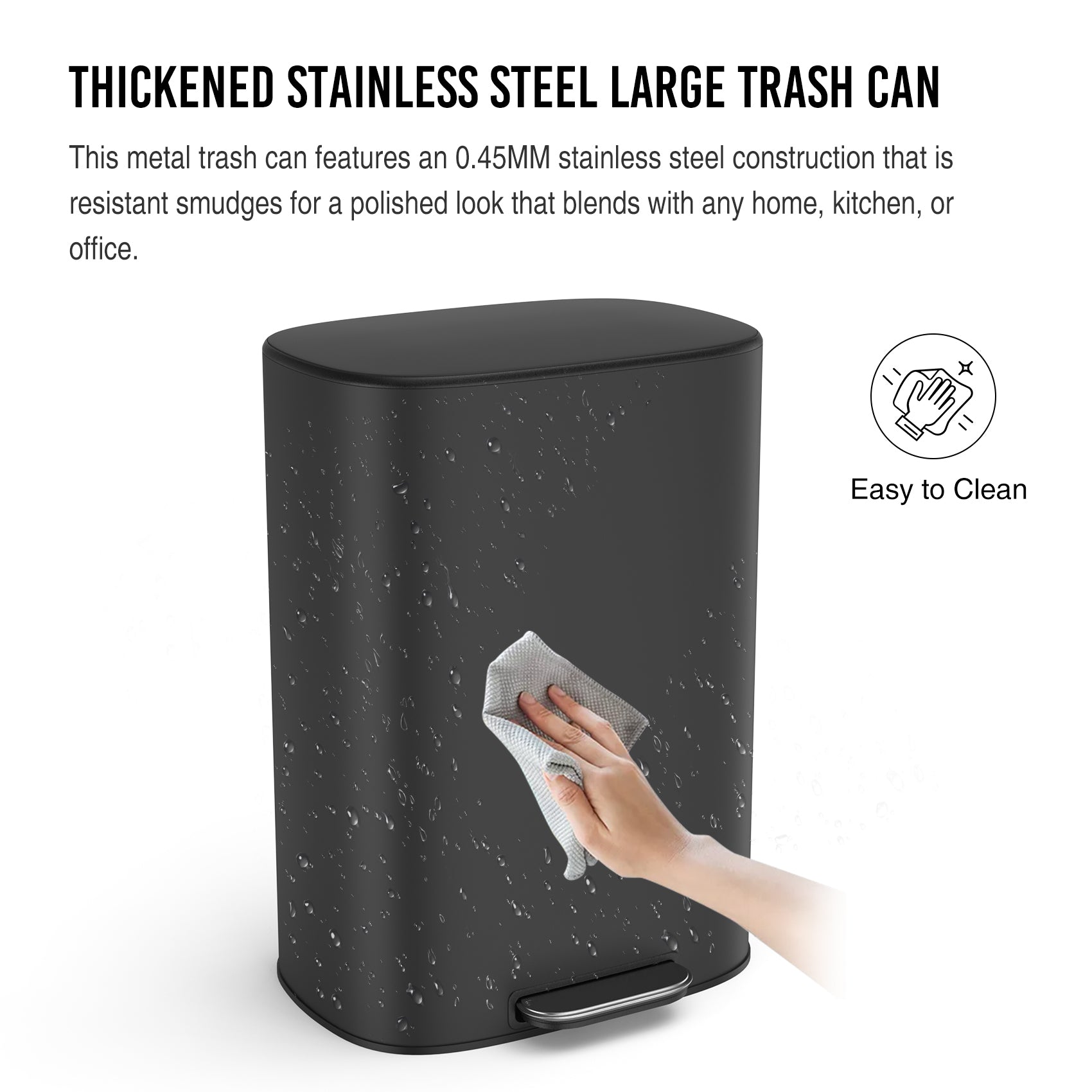 13 Gallon 50L Kitchen Foot Pedal Operated Soft Close Trash Can - Stainless Steel Ellipse Bustbin - BLACK - Grand Goldman Shop