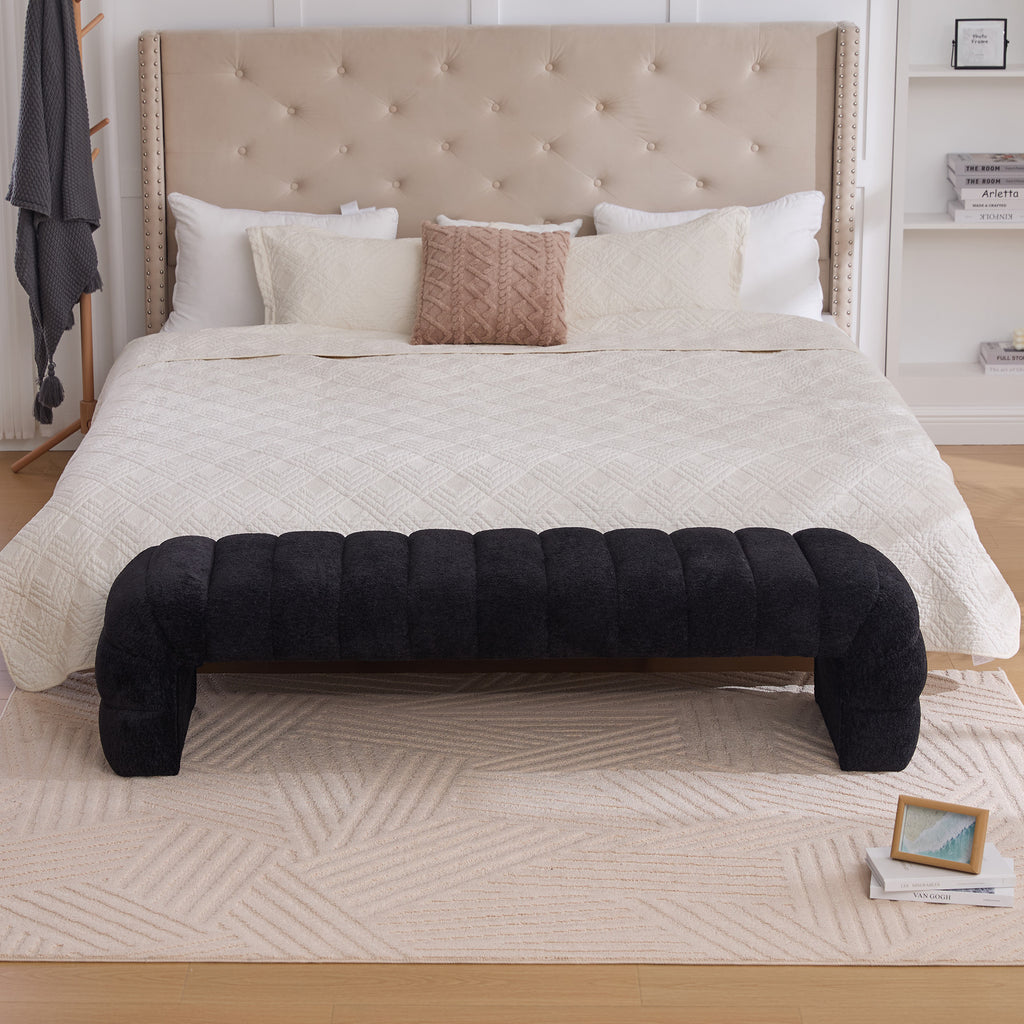 Modern Upholstered Armless Bed Bench with Channel Tufted Design in Black Chenille - Grand Goldman Shop