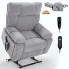 Grey Heat Massage Dual Motor Infinite Position Up to 350 LBS Large Electric Power Lift Recliners with Hidden Cup Holders, Power-Remote, Medium-firm and Heavy Duty - Grand Goldman Shop