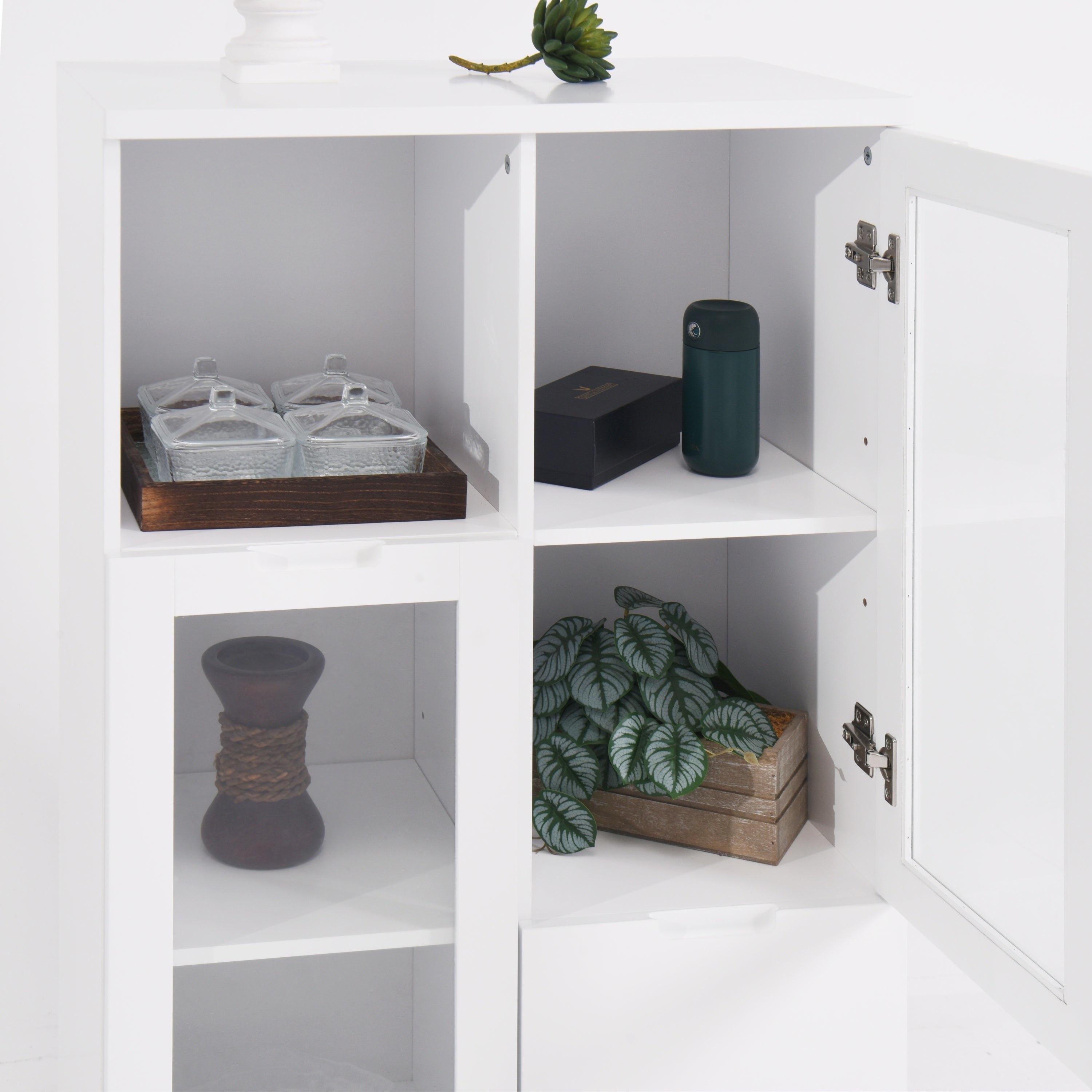 Modern MDF Painted Cabinet with Glass Doors and Drawer, White, for Bedroom and Living Room - Grand Goldman Shop