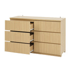 6 Drawer Storage Cabinet ,Dresser, Wood Storage Tower Clothes Organizer with Wavy drawer panel, Wide Chest of 6 Drawers, Large Storage Space for Bedroom, Hallway, Entryway Living Room Natural - Grand Goldman Shop