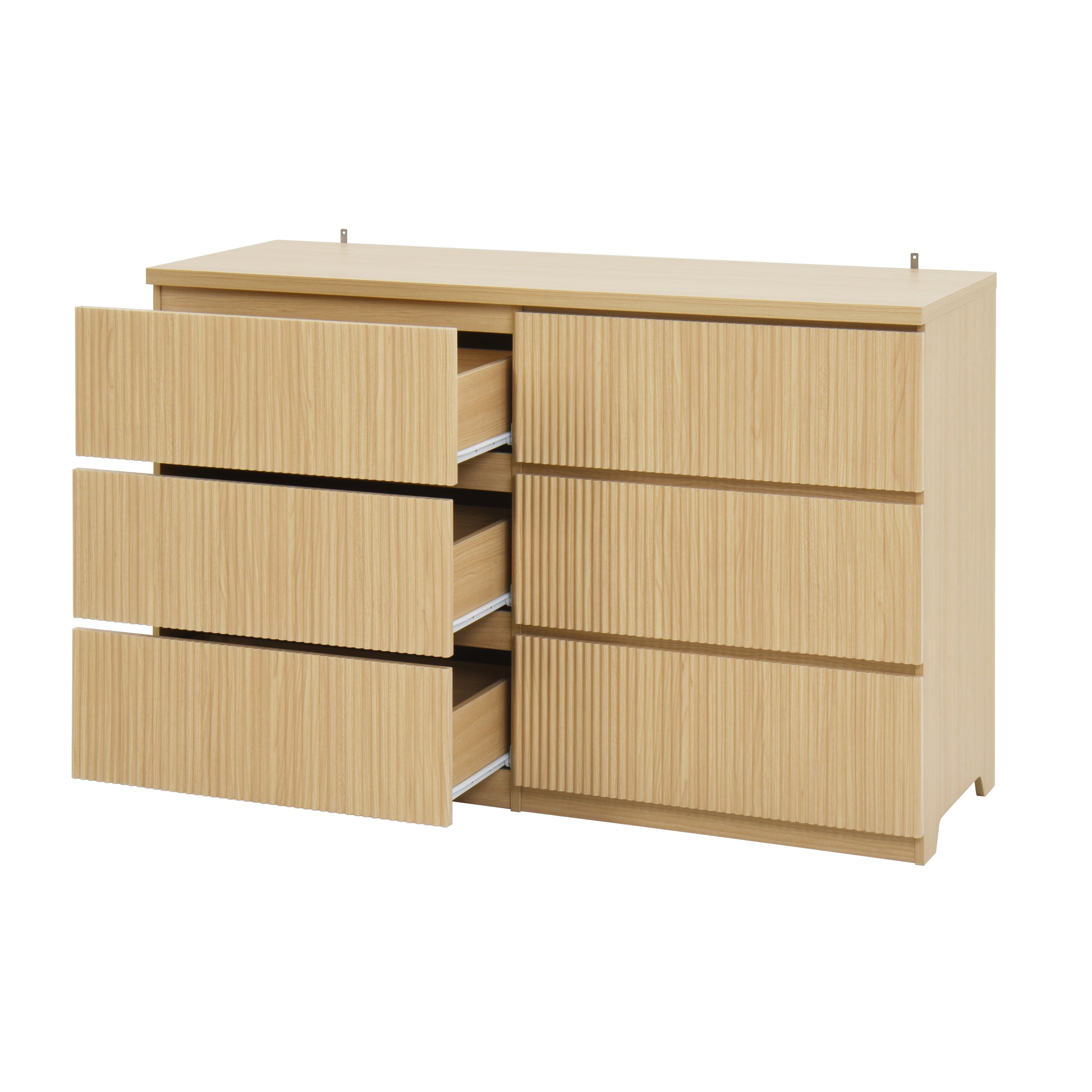 6 Drawer Storage Cabinet ,Dresser, Wood Storage Tower Clothes Organizer with Wavy drawer panel, Wide Chest of 6 Drawers, Large Storage Space for Bedroom, Hallway, Entryway Living Room Natural - Grand Goldman Shop