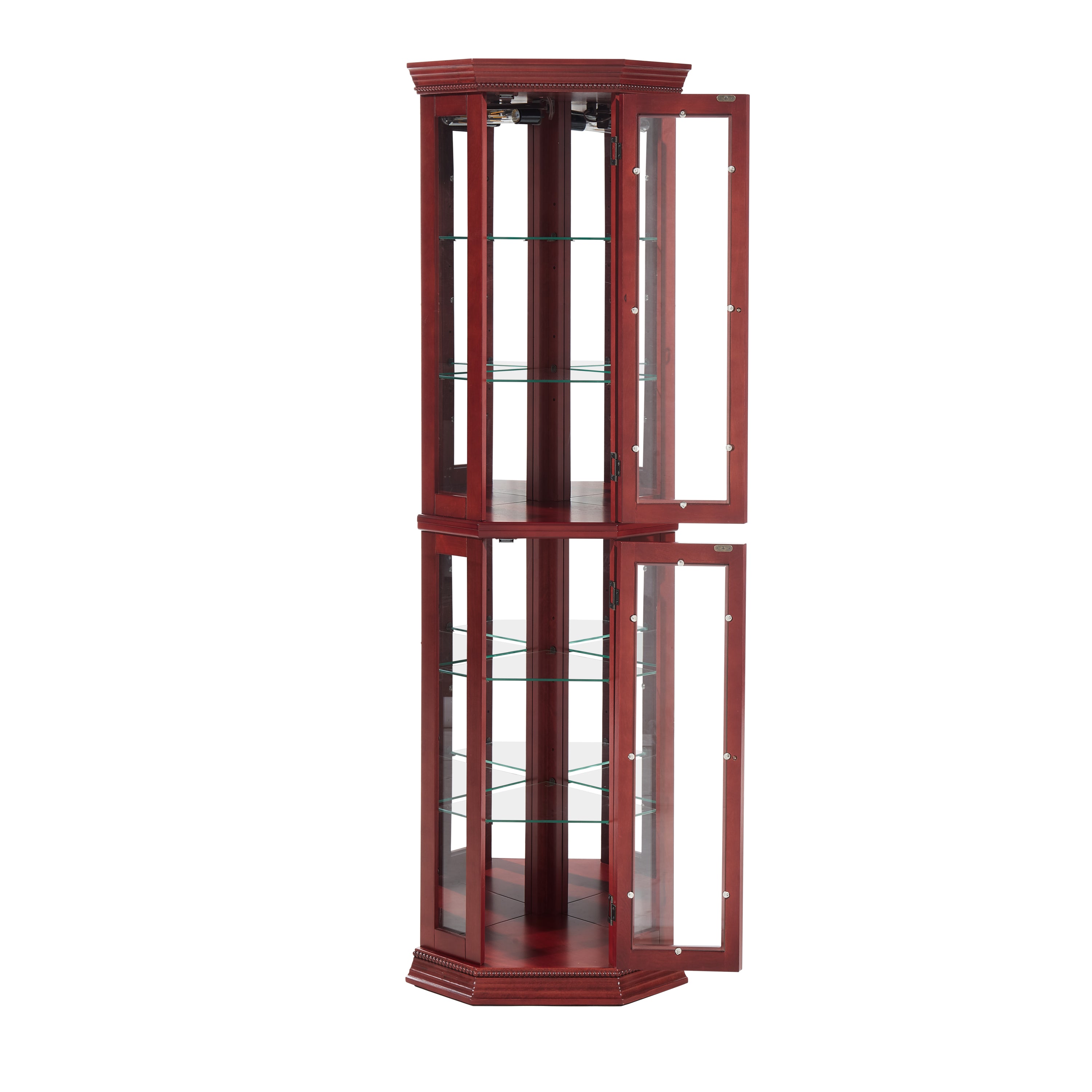 Corner Curio Cabinet Lighted Corner Display, Glass Display Shelf Shelving Bar cabinet with Tempered Glass Door, Bar Cabinet,Cabinet with Adjustable Shelf Glass Cabinet Shelves Bead Bulb Included - Grand Goldman Shop