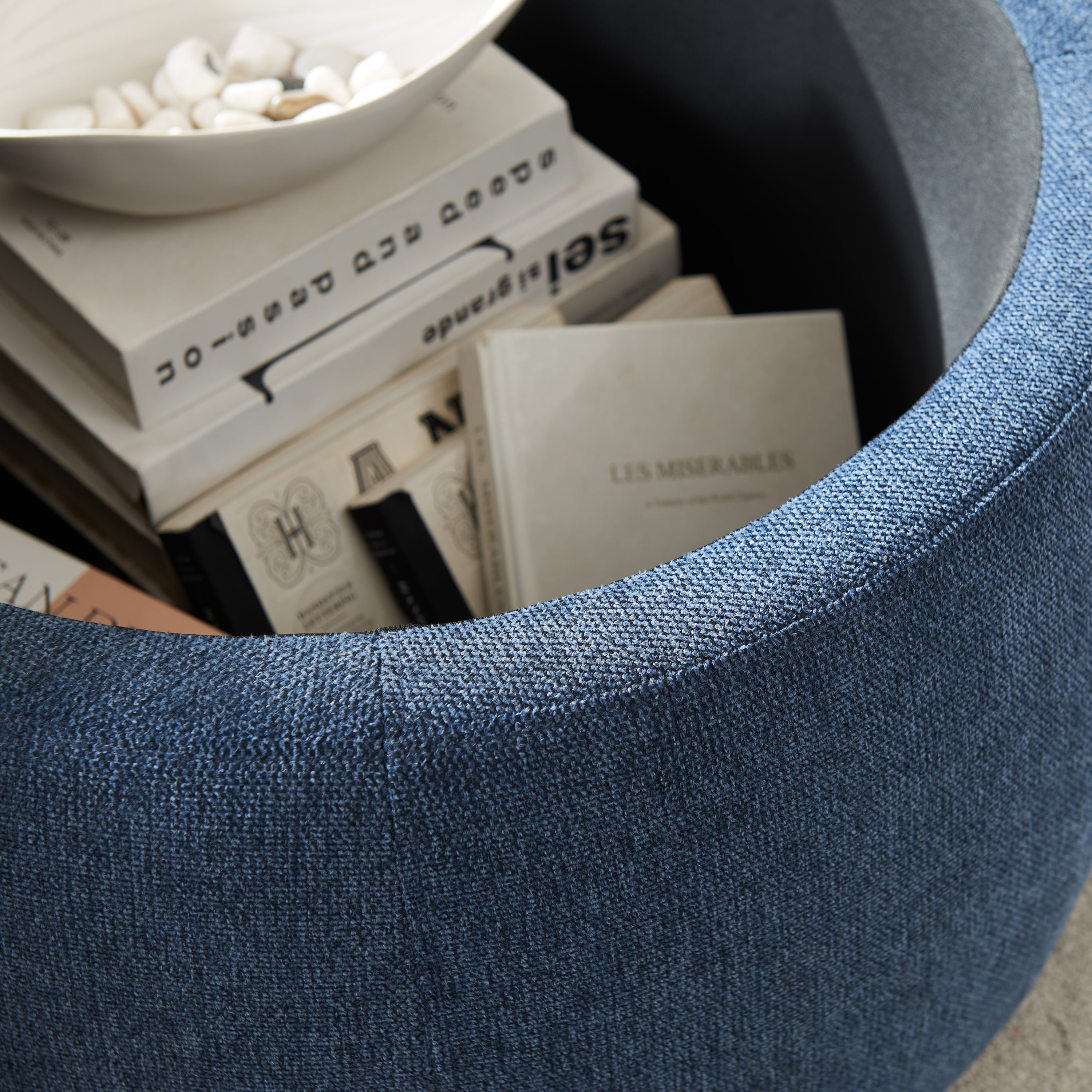 Round Storage Ottoman, 2 in 1 Function, Work as End table and Ottoman, Navy (25.5'x25.5'x14.5') - Grand Goldman Shop
