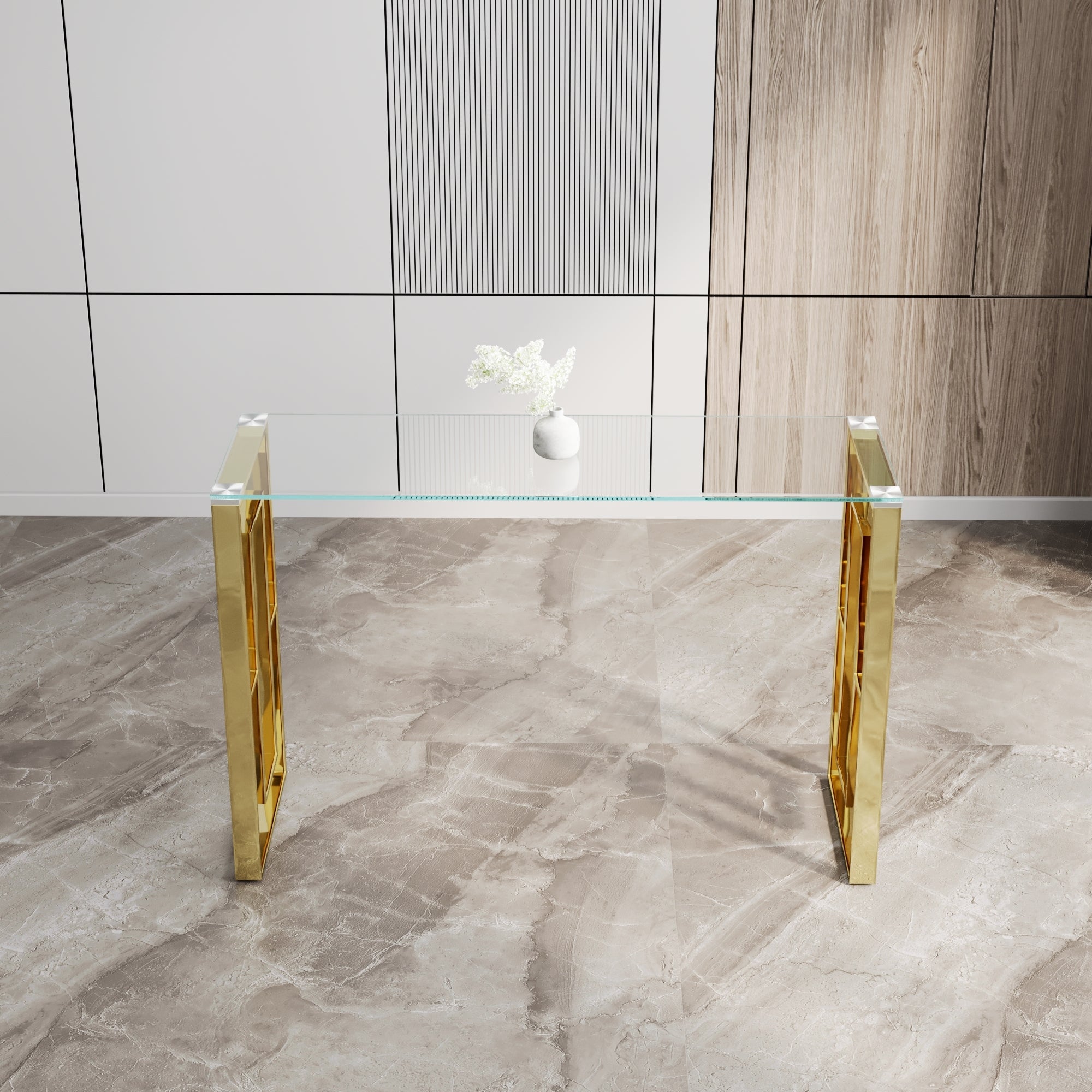 Console Table Stainless Steel Glass,Meal side table Golden Clear  bs-02 - Grand Goldman Shop