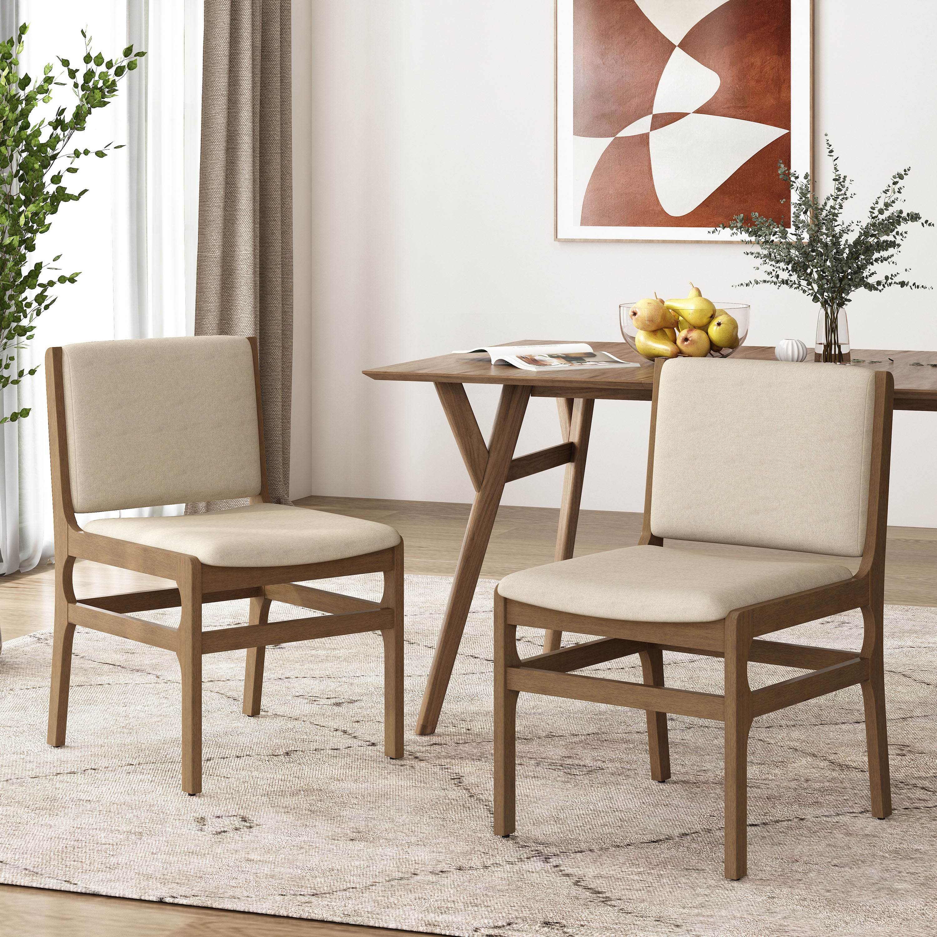 Elegant Dining Chair Set of Two Sophisticated Style Wheat Fabric - Grand Goldman Shop