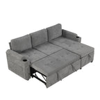Modern L-shaped Convertible Sofa Bed with Storage, Cup Holders, USB Ports, Gray Chenille, 83.5' - Grand Goldman Shop