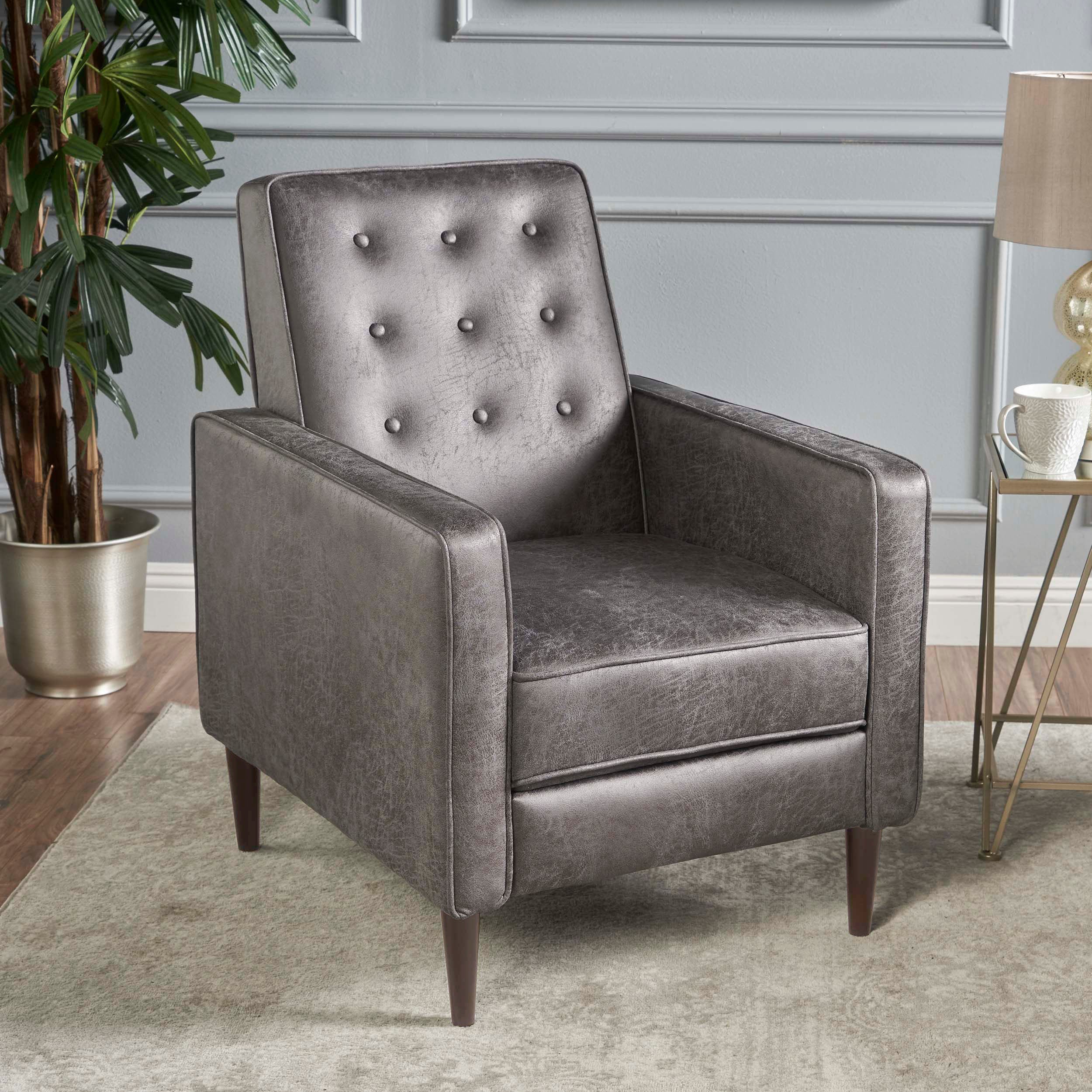 Macedonia Mid-Century Modern Button Tufted Fabric Recliner - Grand Goldman Shop