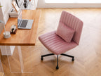 Light Pink Velvet Criss Cross Armless Office Chair with Wheels - Comfortable & Stylish for Home Office, Meditation, and Makeu