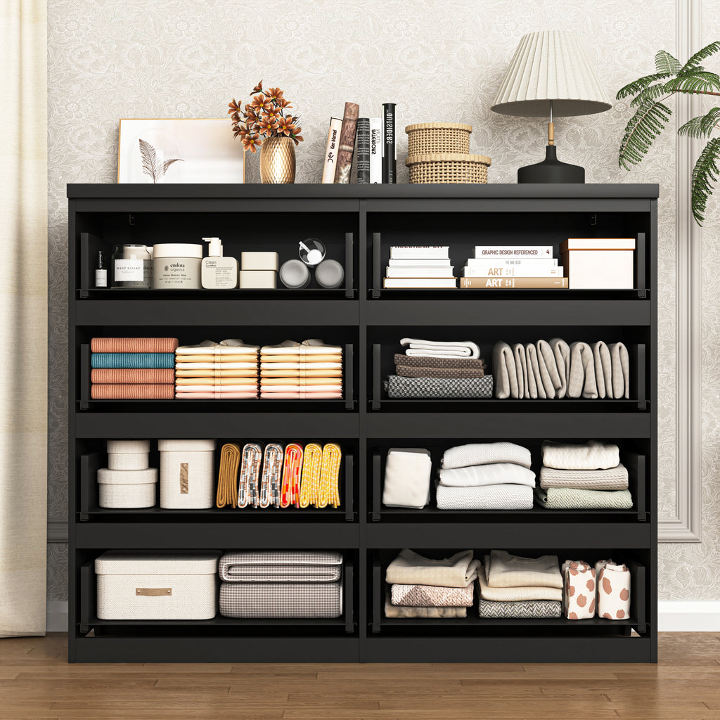 8 Drawers Dresser for Bedroom, Wood Bedroom Dresser Modern Drawer Chest, 8 Chest of Drawer, Tall Dresser for Closet, Dressers Organizer for Living Room, Closet,Black - Grand Goldman Shop