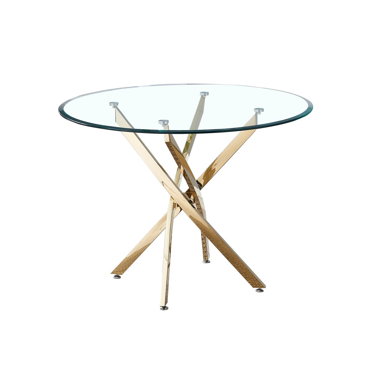 Contemporary Round Dining Table with Clear Tempered Glass and Gold Finish Stainless Steel Legs - Grand Goldman Shop