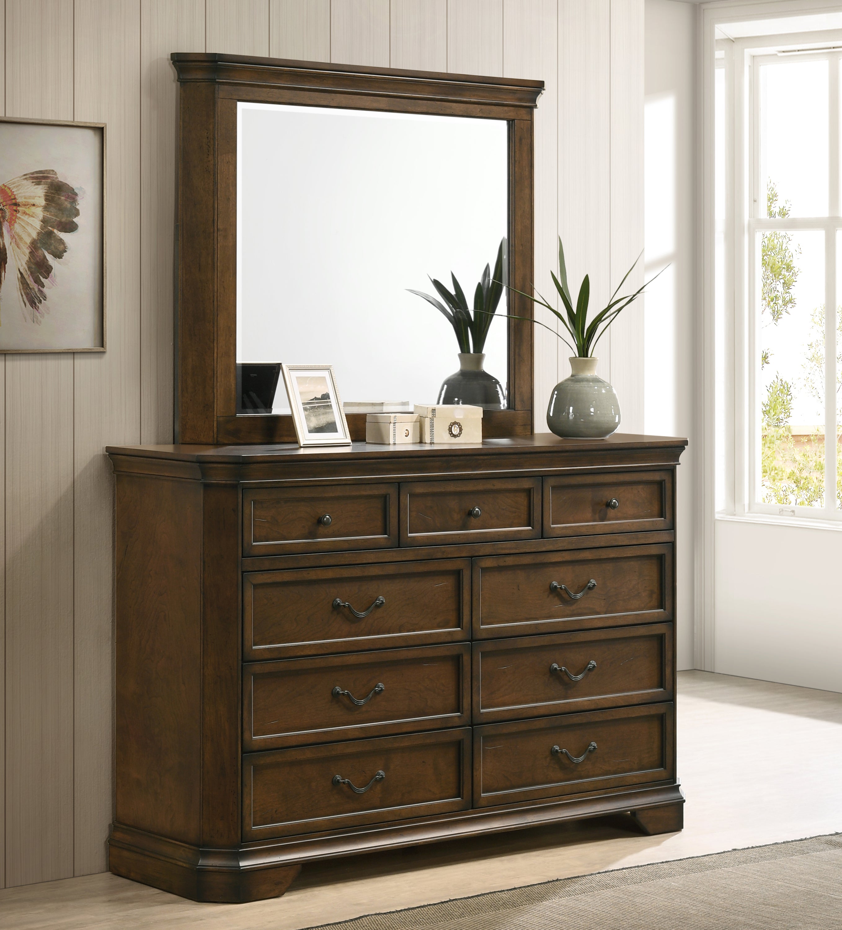 Maderne Traditional Wood Panel 5 pieces Queen Bed set with Dresser, Mirror, Nightstand and Chest - Grand Goldman Shop