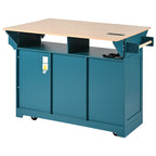 K&K 55.7'' Large Kitchen Island with 2 Drop Leaf,, Rolling Kitchen Cart on 5 Wheels with Power Outlet, Folding Storage Dining Table with Spice & Towel Rack , 3 Drawers, for Kitchen, Dining Room,Green - Grand Goldman Shop