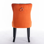 A&A Furniture,Nikki Collection Modern, High-end Tufted Solid Wood Contemporary PU and Velvet Upholstered Dining Chair with Wood Legs Nailhead Trim  2-Pcs Set，Black+Orange, SW2101BO - Grand Goldman Shop