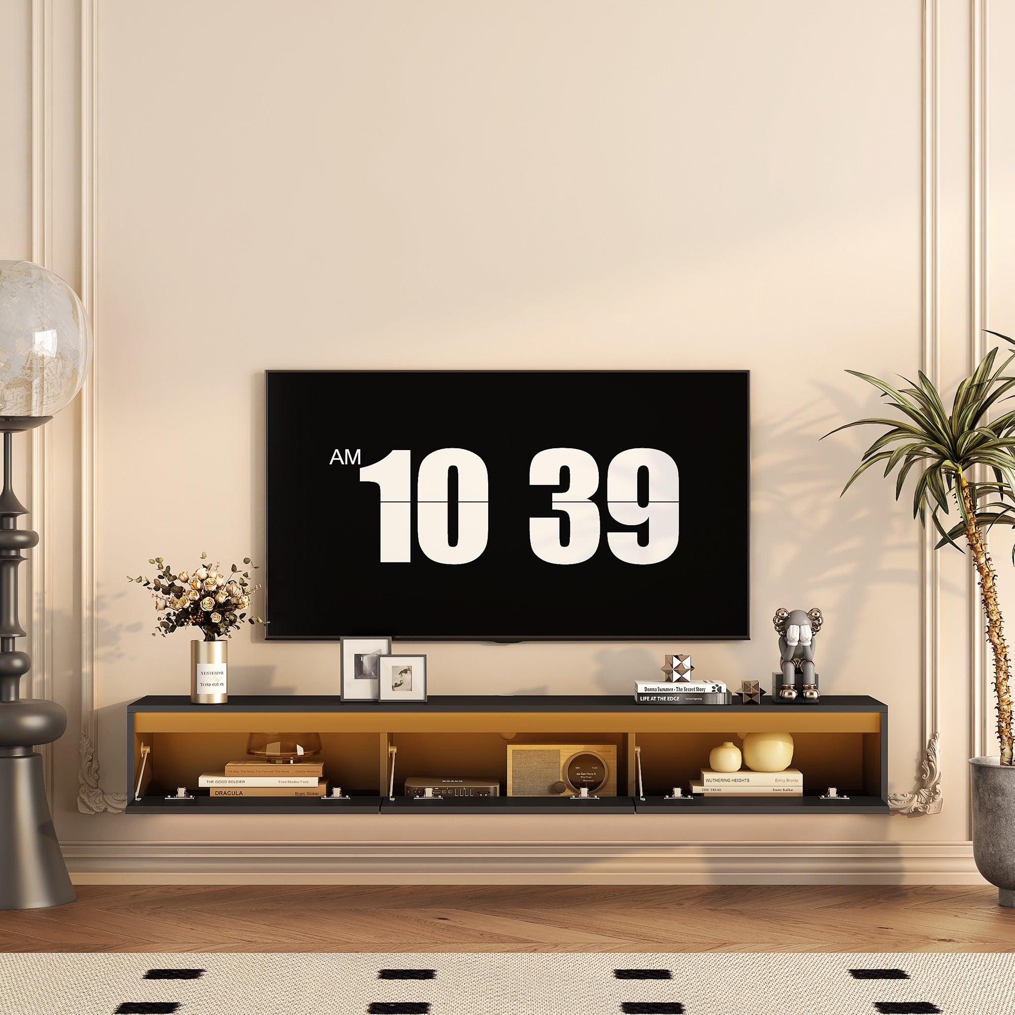 Floating TV Stand, Wall Mounted TV Shelf with Led Lights & Power OutletTV Cabinet for Black tv Stands for Living Room - Grand Goldman Shop