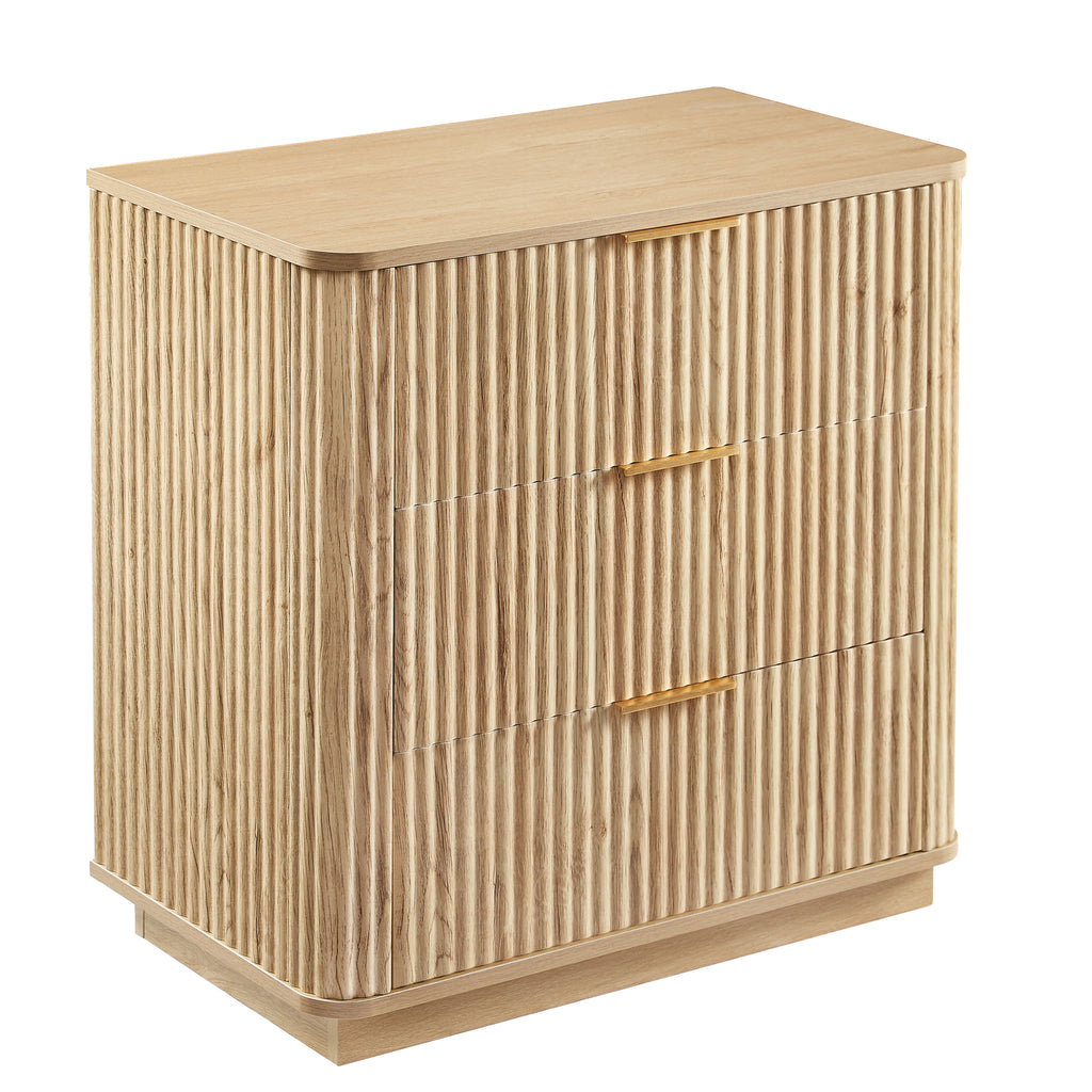 3 Drawers Drasser, 27.6'' Wide Modern Chest of Drawers Curved wave Design,Nightstand,Wood Drawer Organizer for Bedroom, Living Room, Hallway, Oak,27.6''W x 15.8''D x 27.4''H. - Grand Goldman Shop