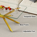 39.37' Rectangular Clear Tempered Glass Coffee Table,Stylish Design with Gold Metal Legs, Coffee Table for Living Room - Grand Goldman Shop