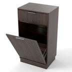 Woodgrain Tilt-Out Trash Can Cabinet with Wave-Textured Drawer & Pull-Out Bin in Walnut Finish - Grand Goldman Shop