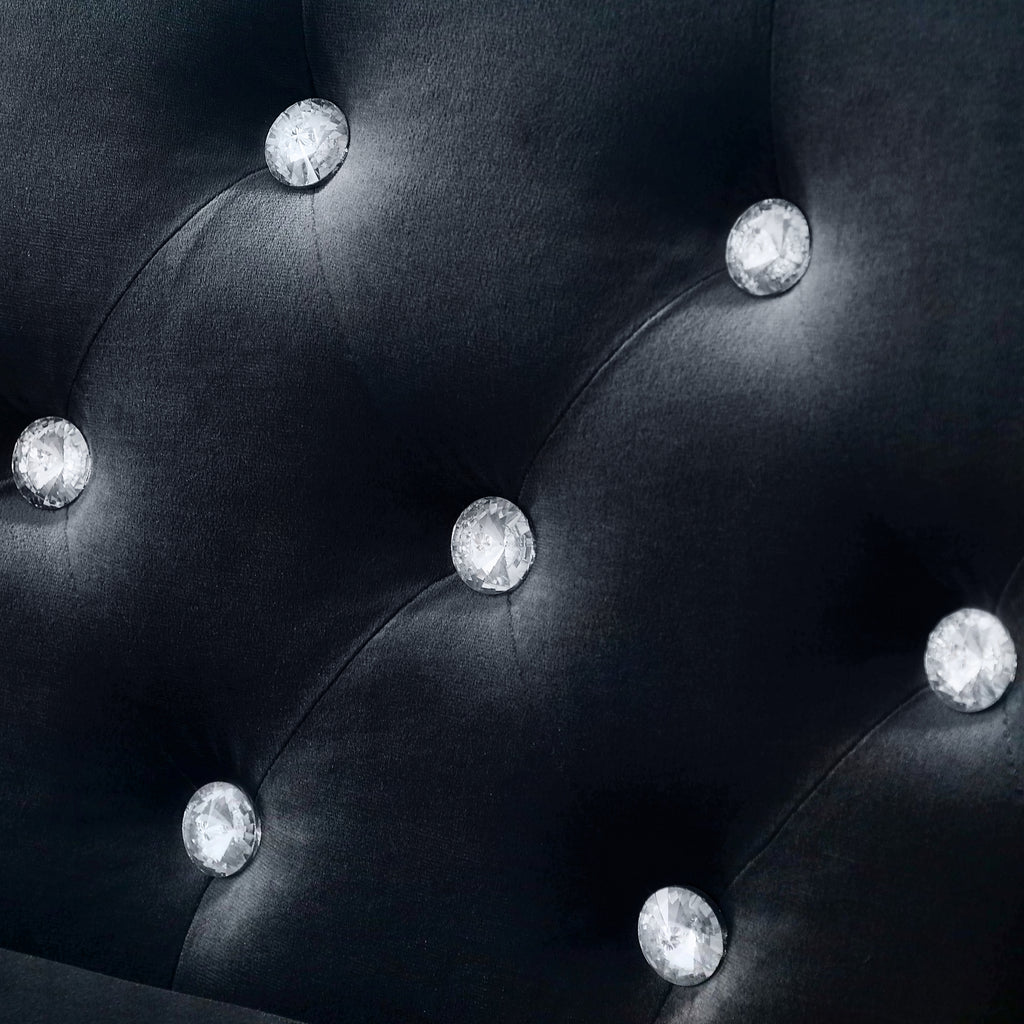 59.4 Inch Wide Black Velvet Sofa with Jeweled buttons,Square Arm ,2 Pillows - Grand Goldman Shop